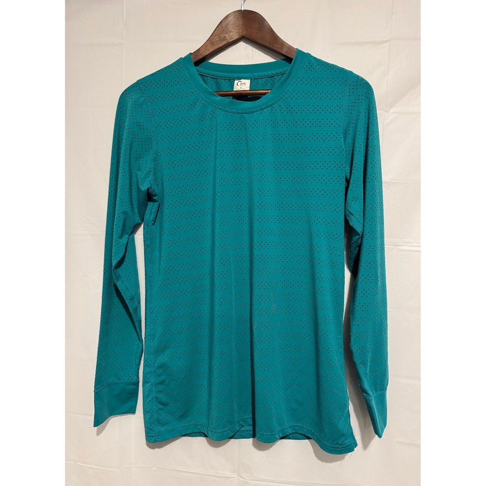 Zyia Active Womens Teal Perforated Long Sleeve Training Top Size M Recycled Poly